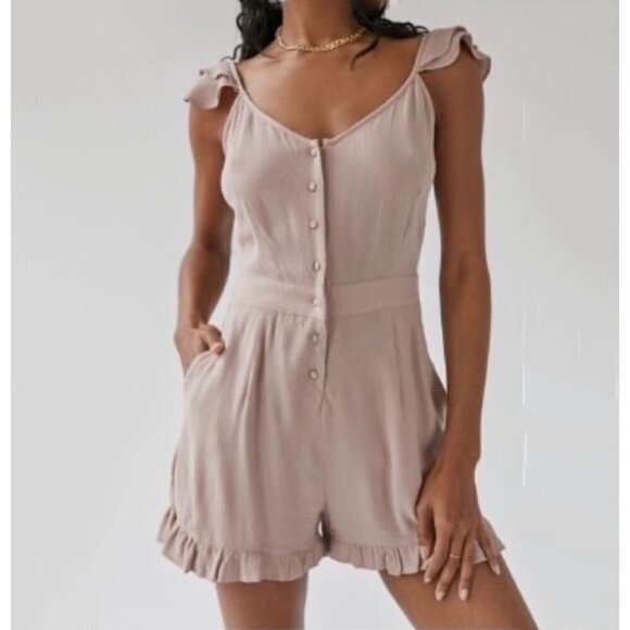 Urban Outfitters Sz Large Norma Button Down Romper Mauve - Picture 1 of 10